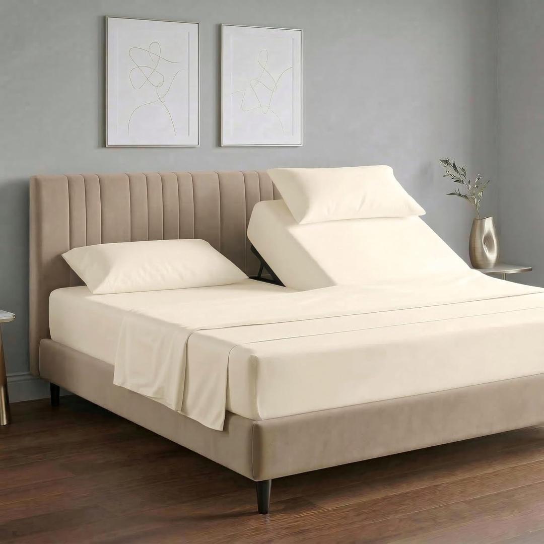 100% Egyptian Cotton 800 Thread Count Split Head King Sheets Sets for Adjustable Bed, 34 Flex Top King, Luxury Hotel Collection Soft Breathable Sateen Weave, 16" Deep Pocket - 4Pc, Ivory