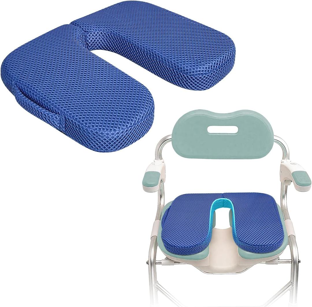 Shower Seat Cushion for Shower Bench, 2 Inch Thick U Shape Shower Chair Bathtub Cushion for Elderly Handicap, 4D air Fiber Chair Pad with Handle, Quick Drying Seat Mat for Shower Seats, Transfer Bench