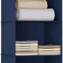 Hanging Closet Organizer - 3-Shelf, Easy Mount Foldable Wardrobe Storage Shelves for Clothes, Handbags, Shoes & Accessories - Washable Oxford Cloth Fabric, Navy Blue