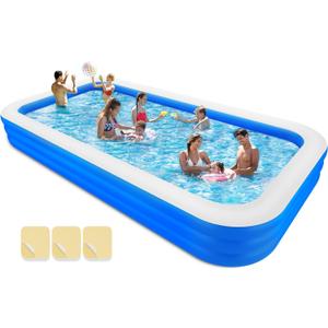Large Inflatable Swimming Pool, 145" X 74" X 22" Extra Large Blow-Up Kiddie Pool with Repair Patch, Family Swimming Pool for Backyard, Summer Water Party, Indoor Outdoor