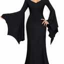Adult Black Gothic Dress for Halloween Costume Women Cute Soft Goth Dress with Wig Flower Accessories (Medium)
