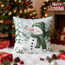 Christmas Pillow Covers 18x18 Inch, Set of 2, Double-Sided Snowman Green Printed, White Linen Decorative Throw Pillow Cases, Slightly Water-Resistant, Cushion Covers for Winter Home Decor