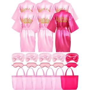 Sintuff 24 Pcs Girls Spa Party Supplies for Sleepover Birthday 6 Spa Robes Slumber Party 6 Tote Bags 6 Headbands 6 Masks(Size 14,Rose Red Birthday)