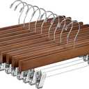 ZOBER Wooden Pants Hangers with Clips - 10 Pack Premium Wood Skirt Hangers for Women, Heavy Duty Wooden Hanger with Adjustable Metal Grip Clips for Jeans and Shorts, Smooth Finish, Vintage Wood