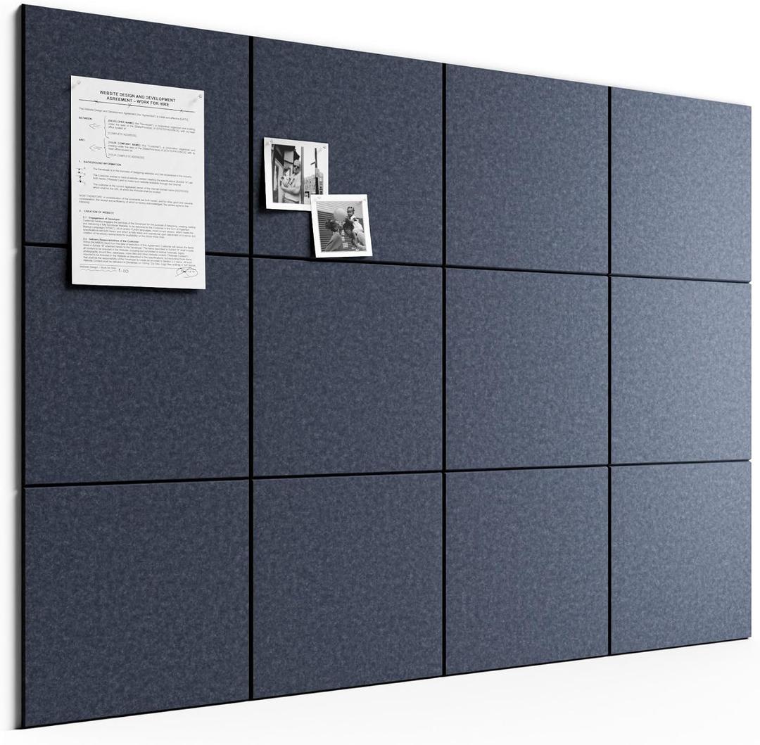 Bumusty Large Cork Board 48" x 36" Alternative - 12 Pack Felt Wall Tiles with 70 Safe Removable Adhesive Tabs, 30 Pushpins, Cork Boards for Walls Pin Board Bulletin Board Office Decor (Navy Blue)