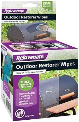 Rejuvenate Outdoor Restorer Wipes, 3 Count, Individually-Wrapped Pre- Saturated Microfiber Wipes Restore Faded and Weathered Surfaces Such As Patio Furniture, Shutters, Siding, Mailboxes And More
