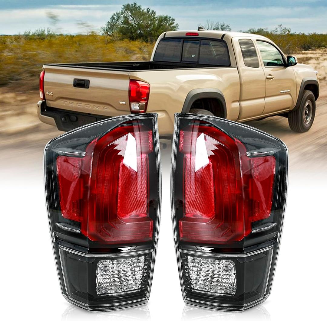 BLACKHORSE-RACING Left Driver Side + Right Passenger Side Rear Tail Light Housing, Compatible with Toyota Tacoma 2016 2017 2018 2019 2020, Replace 8156004200 8155004200, Clear Lens & Black Shell