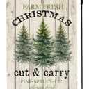 Farm Fresh Christmas Tree Garden Flag 12x18 Inch Double Sided Outside, Rustic Farmhouse Xmas Winter Holiday Outdoor Seasonal Yard Porch Decoration (Green)