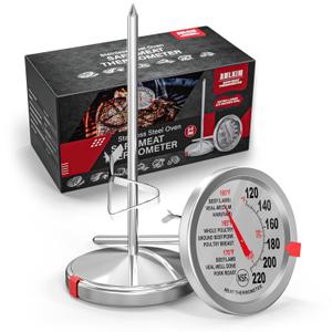 AWLKIM 2 Pack Analog Probe Meat Thermometer, NSF Certified, No Battery Needed, 2.5-in Extra-Large Dial, 120-220F Read Range, Oven Safe up to 500F, Bimetallic Stem for Cooking, Roasting, Turkey