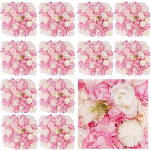 3D Flower Wall Backdrop - 24Pcs Artificial Flower Wall Panel 15 * 15inch Decoration Pink and White Roses Wall for Home Party Wedding Anniversary Birthday