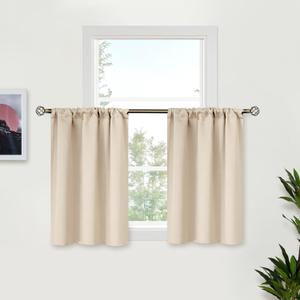 BGment Champagne Cafe Curtains 36 Inch Length - Small Kitchen Window Drapes with Rod Pocket for Bathroom Privacy Blinds, 29 x 36 Inch, 2 Panels