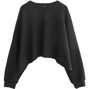 Amazhiyu Womens Cropped Hoodie Pullover Long Sleeve Crewneck Crop Tops Oversize Fit (Small, Black)