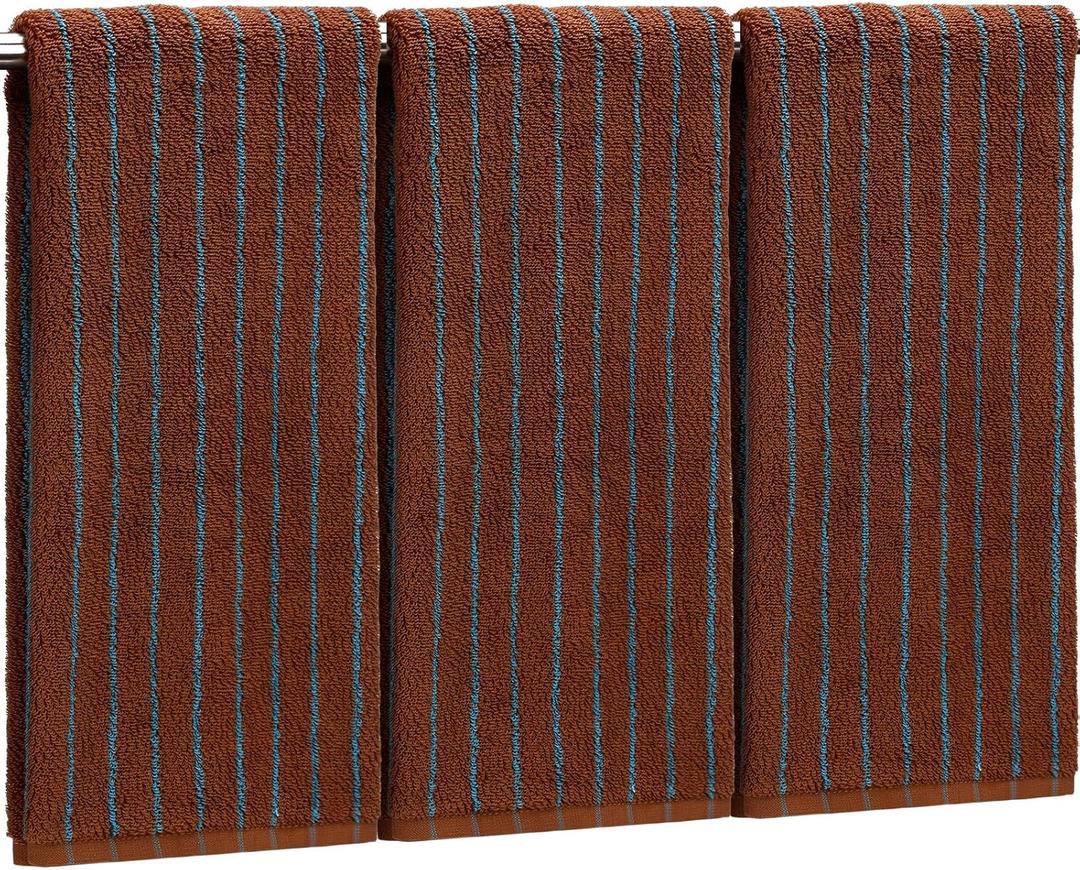 Peryiter 3 Pcs Striped Hand Towels Brown Boho Bathroom Hand Towels 13.8 x 29.5'' 100% Cotton Farmhouse Decorative for Bathroom Kitchen Guest Tea Gift