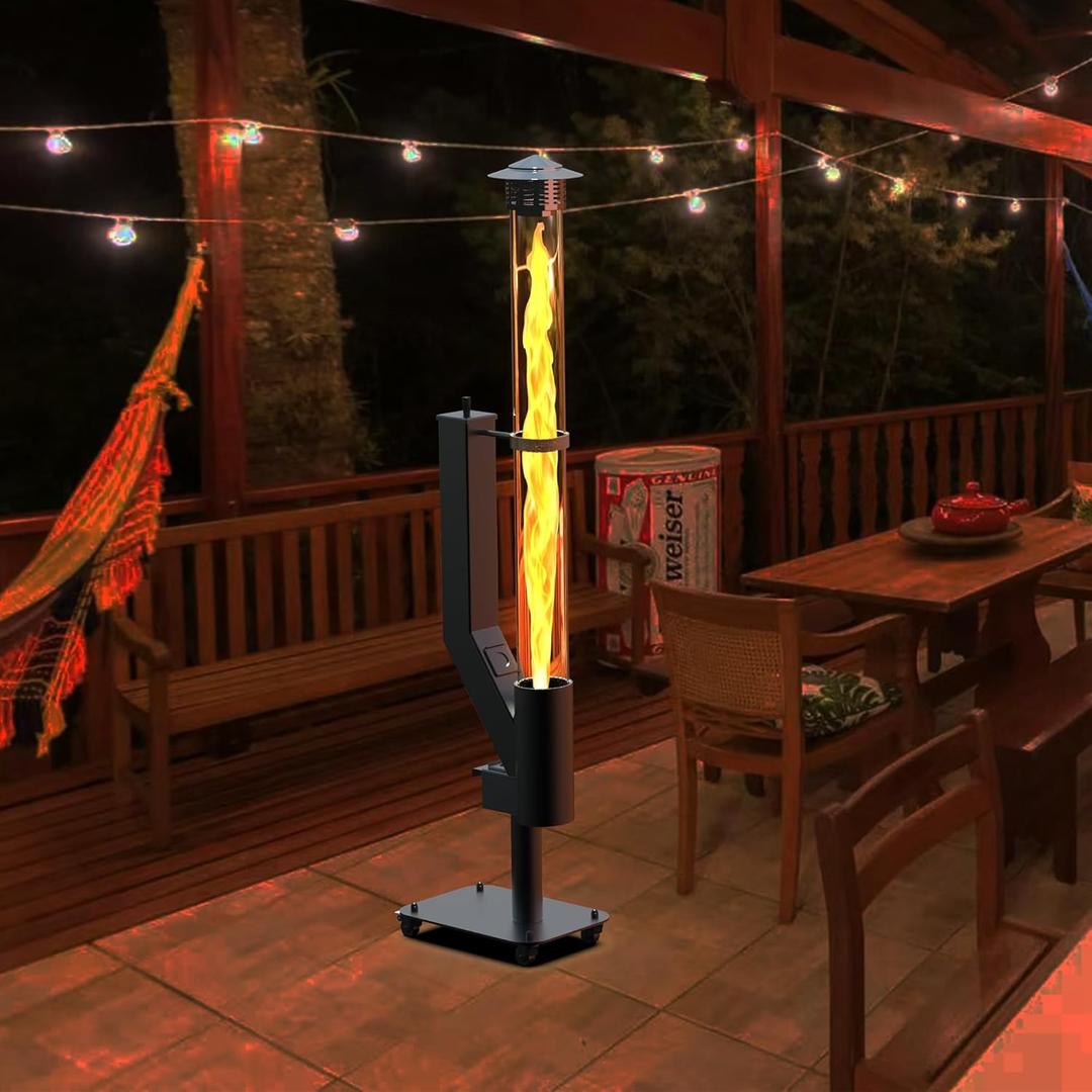 Outdoor Pellet Fire Pit Spiral Swirling Flame Column with Glass Tube, Creates Cozy Patio & Garden Ambience, Great for Backyard & Camping