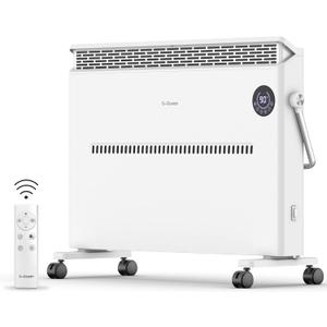 Space Heater, Quiet Convection Panel Heater for Indoor Use, Wall Mounted or Standing Electric Heater with Thermostat, 1500W, Remote Control, 12H Timer & Tip-Over Protection for Large Room (White)