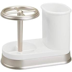 mDesign Decorative Bathroom Dental Storage Organizer Holder Stand for Electric Spin Toothbrush/Toothpaste - Compact Design for Countertop and Vanity, Holds 4 Standard Brushes - White/Matte Satin