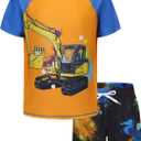 oys Rash Guard Swimsuits Set for Boys 2 Piece Short Sleeve Swim Shirts Quick Dry Bathing Suits with Trunks (Orange Excavator 4T)