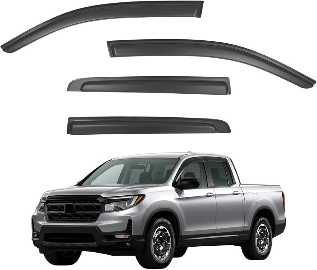 Window Visors Rain Guards fits 2017-2026 Honda Ridgeline, Out-Channel Side Window Wind Deflectors Vent Shades Accessories, Dark Smoke 4 Pcs, 2018 2019 2020 2021 2022 2023 2024 2025