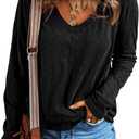 EVALESS Womens Tops Fashion V Neck Long Sleeve Shirts Casual Fall Outfits Basic T Shirts Blouses Top Women's Clothing (01 Black) Small 