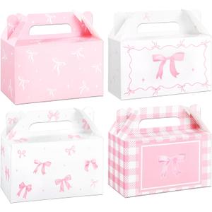 Justforjoyful 24 Pcs Pink Bow Treat Boxes for Birthday, Bachelorette, Engagement, Baby Shower Party Decoration Coquette Bow Themed Treat Candy Box Home