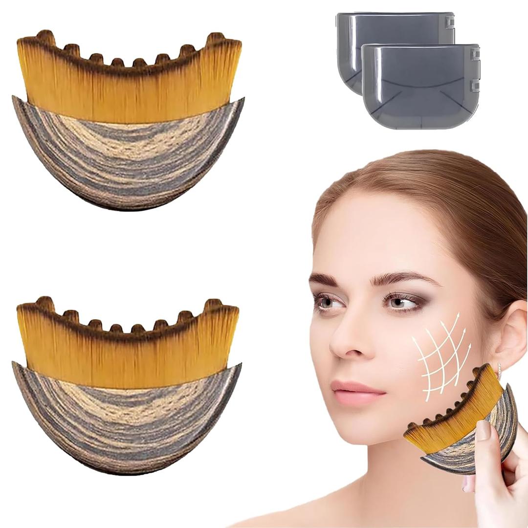 2PCS Lymphatic Contour Face Brush for Lymphatic Drainage, Facial Sculpting & De-Puffing Ergonomic Dry Brush Massager for Jawline, Chin & Face, Improves Skin Glow