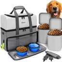 Mancro Dual Layers Dog Travel Bag, Pet Travel Bags with 2 Extra Large Food Containers, 2 Collapsible Dog Bowls, Multi-Pockets Tote Organizer for Pet Supplies, Road Trip Essentials, Weekend Camping (Dark Grey)