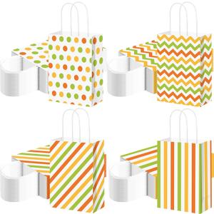 TaoBary 100 Pcs Paper Fall Gift Bags Bulk with Handle Colorful Stripe Wave Polka Dot Treat Goodie Candy Bags for Fall Autumn Thanksgiving Party Favor Supplies