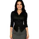 Slim Fitting Sexy Long Sleeved Shirt with Row Collar and Button Pleated Waist for Women's Shirt (US, Alpha, Small, Regular, Regular, Khaki)