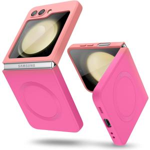 Compatible with Galaxy Z Flip 6 Case, Magnetic Gradient Color Soft TPU Phone Case with Camera Lens Protector Case for Galaxy Z Flip 6 6.7 Inch, Pink to Rose Red Gradient(10-23)