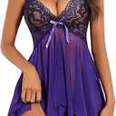 Avidlove Lingerie for Women Lace Babydoll Sleepwear Boudoir Outfits Plus Size Langeray XXL, Black Purple