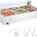 VEVOR 6-Pan Commercial Food Warmer, 6 x 8QT Electric Steam Table with Glass Cover, 1500W Countertop Stainless Steel Buffet Bain Marie 86-185°F Temp Control for Catering, Restaurants, Silver