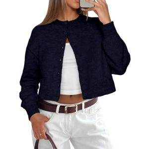 ATHMILE Cropped Cardigan Sweaters for Women Lightweight Crop Knit Y2k Fall Spring Outfits Fashion Clothes 2026 (Small, Navy Blue)