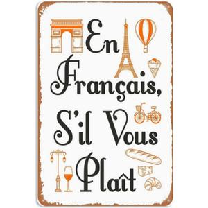 En Francais S'il Vous Plait French Teacher Foreign Language Metal Signs Vintage Man Cave Farm Garage Bar Wall Art Dining Room Gift 8x12inch