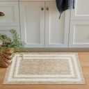OJIA Modern Bordered Kitchen Rugs Non Slip Washable, Printed 2'x3' Entryway Rug Thin Soft Small Area Rug Indoor Door Mat Non-Shedding Throw Carpet Bathroom Runner for Bedside Bedroom (Beige)