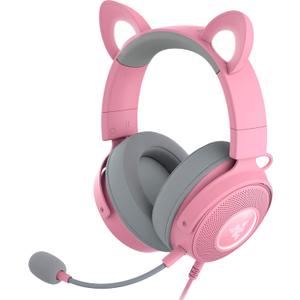 Razer Kraken Kitty V2 Pro Wired RGB Headset: Interchangeable Ears (Kitty, Bear, Bunny) - Stream Reactive Lighting - Detachable HyperClear Cardioid Mic - 50mm Drivers - 7.1 Surround Sound - Quartz Pink (Standard)