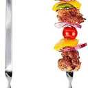 12 Pack Kabob Skewers BBQ Barbecue Skewers Stainless Steel Sticks 22 Inch Heavy Duty Large Wide Reusable with Nonslip Wooden Handle Ideal for Shish Kebab Chicken Shrimp and Vegetables