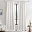 Sheer Curtains 102 Inches Long Thick Linen Pleated Beige White See Through Drapes for Patio Sliding Door 2 Panels Set, Boho Light Filtering Rod Pocket Aesthetic Privacy Window Burg(Hooks&Tiebacks)