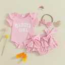 BeQeuewll Newborn Baby Girls Clothes Summer Daddys Girl Outfit Ruffle Romper Bow Tutu Shorts Heaband 3Pcs Girl Outfits (Pink, XS)