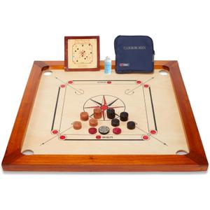 Premium Carrom Board Set  33 x 33 Official Size Playing Board Including Carrom Men, Striker & Powder - Hardwood Edges for Better Rebound  Made in India  Great Value for All Players