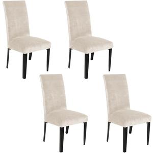 Soft Thick Cream Solid Velvet Dining Chair Covers Parson Stretch Chair Slipcover for Dining Room Washable Set of 4 Chair Protectors Covers (Cream, Set of 4), 19"D x 20"W x 30"H