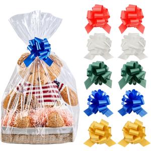 Wowfit 10-Pack Extra-Large Clear Cello Bags 30x40 Inch with Bows - Jumbo Wrap for Large Gift Baskets, Raffle Prizes & Fundraisers