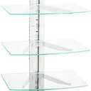 suptek DVD Floating Shelf, Glass TV Wall Mount with Shelf for DVD Player / PS4 / Cable Boxes/Game Consoles/Sky Box/TV Accessories, Media Shelf, Flat Black Wall Mount Bracket, AV Shelf, 3 Tiers CS303S