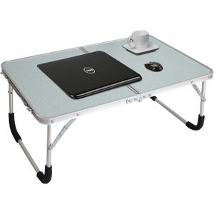 Jucaifu Foldable Laptop Table, Bed Desk, Breakfast Serving Bed Tray, Portable Mini Picnic Table & Ultra Lightweight, Folds in Half with Inner Storage Space (Silver)