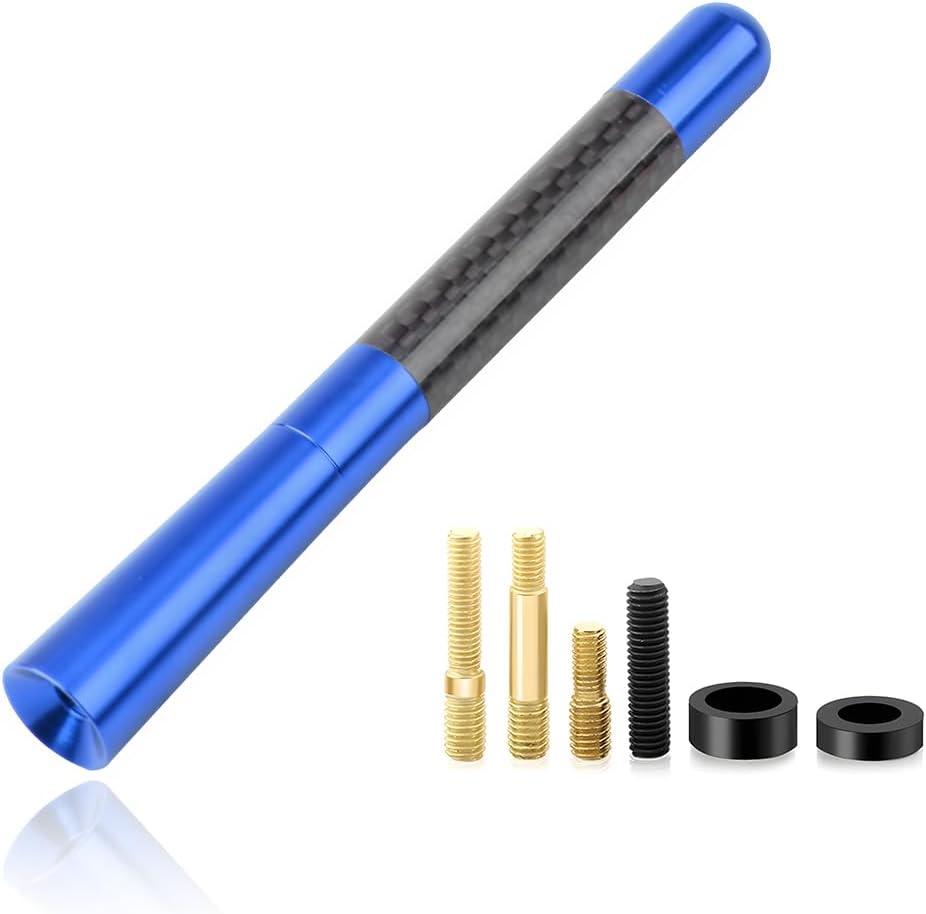 Car Short Antenna, 4.72" Aluminum Radio Antennas Replacement, Carbon Fiber Antenna Kit with Screws, AM/FM Roof Mount Car Radio Reception Antennas Mast for Most Cars SUVs (Blue)