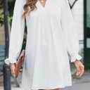 Dokotoo Womens Casual Dress A-Line Ruffle Sleeve V Neck Midi Dress 2025 Fashion Pleated Flowy Sundress Loose Shirt Dresses (White, S)
