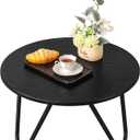 Round Coffee Table Black Wooden Coffee Tables for Living Room Mid-Century Modern Center Table Wood Grain Desktop and Metal Legs Easy to Assemble, 23.6 x 13.7 inches