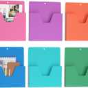 MFTEK Magnetic File Holder 6 Pockets Paper Holder, Hanging File Organizer Office Supplies Storage for Cabinets, Whiteboard, Magnetic Mail Letter Folder for Refrigerator (Light Color-Mix)