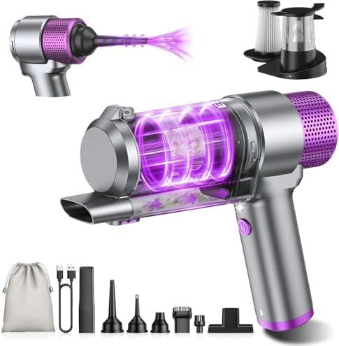 EYYA Handheld Car Vacuum Cleaner Cordless, 16000PA Powerful Hand Held Vacuum Cordless Rechargeable, 4-in-1 Portable Mini Vacuum & Air Duster with Multi-Nozzles and LED Light for Car Home Office