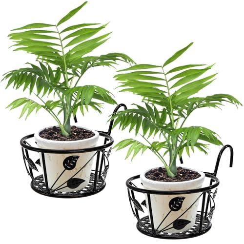 Tosnail 2-Pack Metal Plant Holders for Indoor Outdoor Railings, Fence Plant Hangers, Hanging Flower Baskets for Porch, Balcony, Stair Railing, Black