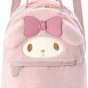 trettitre My Melody Small Cute School BagPink Furry Fabric with Bow Design,My Melody Plush Mini Backpack,Adorable Bag Handbag for Girls Kids Fans Birthday Present School Supplies